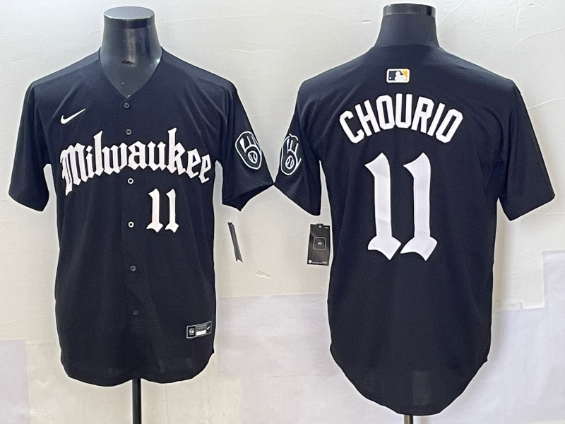 Men's Milwaukee Brewers Jackson Chourio #11 Black Team Jersey